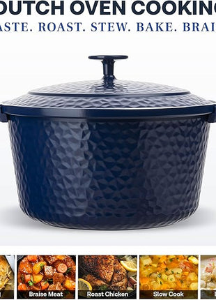 Gotham Steel Hammered 5 Qt Lightweight Dutch Oven Pot with Lid & Holders, Ceramic Non Toxic, Oven Safe & Even Heat Retaining Dutch Oven for Bread Baking Sourdough, Soup, 70% Lighter than Cast Iron