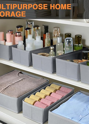 DIMJ Drawer Organizer Clothes, 15 Pack Underwear Organizer, Foldable Closet Bins, Sock Organizer Bra Cube, Fabric Dresser Box for Clothes, Bra, Socks, Tie (Grey)