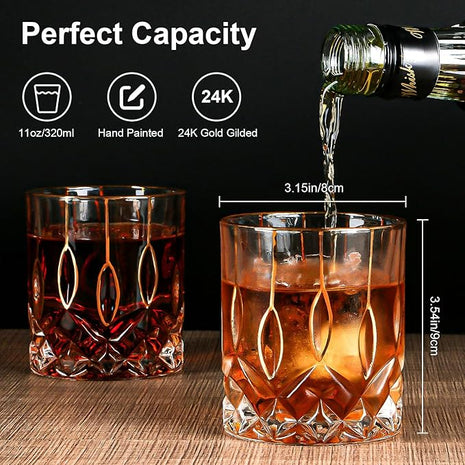 GLASKEY Gold Rim Whiskey Glasses Set of 2,Crystal Old Fashioned Glasses-Luxury Gold Collection,Perfect for Scotch Bourbon Rocks Cognac Vodka Gin Tequila Rum Liquor,Whiskey Gifts for Men
