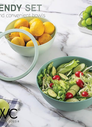 COOK WITH COLOR Mixing Bowls with Non Slip Bottom - 12 Piece Plastic Nesting Bowls Set includes 6 Prep Bowls and 6 Tritan Lids - Microwave Safe (Sage)