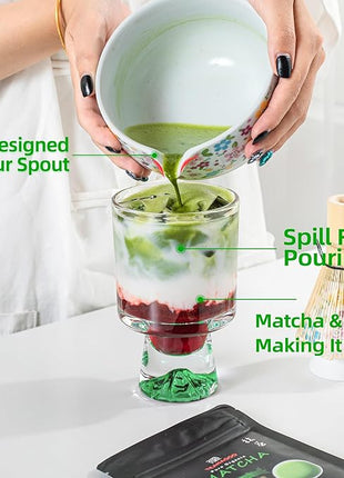 TEANAGOO Matcha Whisk Set,7 Pcs Matcha Set White,Ceremony Matcha Kit,Matcha Tea Set for Making Latte,Ceramic Bowl(chawan) whith Spout and Whisk,Gift for Matcha Lovers