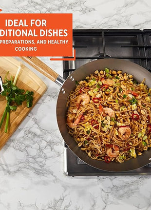 Imusa 14in Carbon Steel Wok with Wood Handles