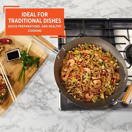 Imusa 14in Carbon Steel Wok with Wood Handles