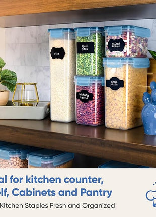 Chef's Path Airtight Food Containers with Lids (24 Pack - Blue) Kitchen Pantry Organization - BPA Free Food Storage Organizers for Cereal, Brown Sugar, Dry food - With Marker, Labels & Spoons