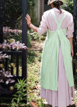 Uaussi Cotton Linen Apron Cross Back Work Apron for Women with Pockets Pinafore Dress X Cross Halter Apron for Chef Gardening