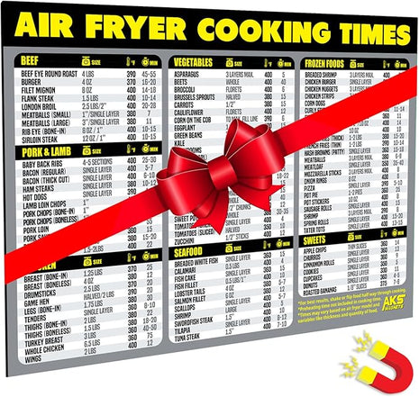 Air Fryer Cooking Times Chart Magnet - Extra Large Easy to Read Airfryer Magnetic Cheat Sheet - Healthy Airfryers Cookbook Accessory Liners Food Kitchen Conversion - Air Fryer Oven Accessories (Grey)