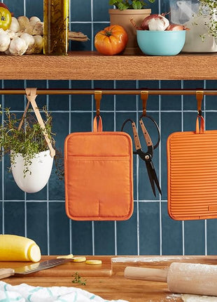 KitchenAid Ribbed Soft Silicone Pot Holder 2-Pack Set, Honey, 7"x9"