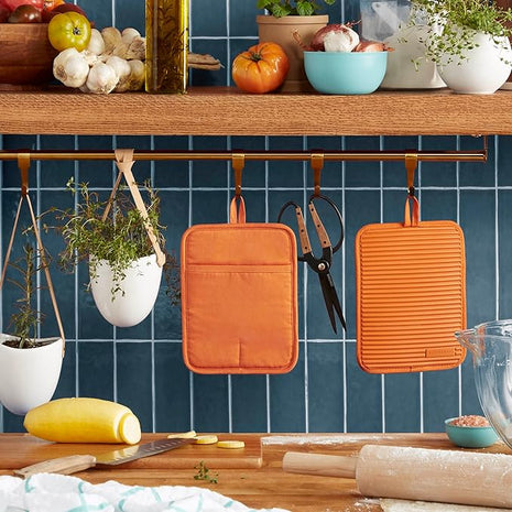 KitchenAid Ribbed Soft Silicone Pot Holder 2-Pack Set, Honey, 7"x9"