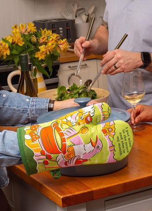 Blue Q I Put Wine in The Sauce Funny Oven Mitts - Cute Oven Mitts, Home Kitchen Gifts, Cooking Accessories, Super-Insulated Quilting, Comfy Natural-Fitting Shape, 100% Cotton, Size 12.5" L x 7.5" W