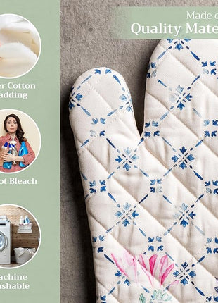 Maison d' Hermine Oven Gloves 100% Cotton Oven Mitt 7" x 13" with Loop Heat Resistant, BBQ, Cooking Gloves, Baking, Grilling, Kitchen, Handling Hot Pans Spring/Summer (Pack of 1, Faience)