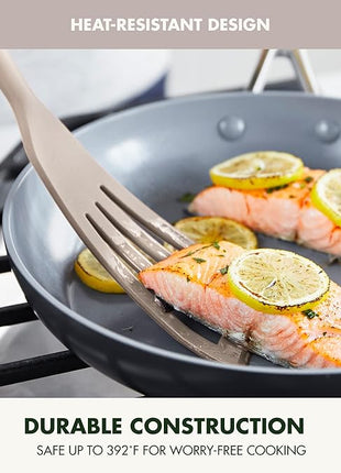 GreenPan Silicone Fish Turner Spatula, Slotted Cooking Kitchen Utensil, Flexible Rubber Nonstick Cookware, Rigid Steel Core, Heat-Resistant, Anti-Slip Handle, BPA-Free, Dishwasher Safe, Taupe