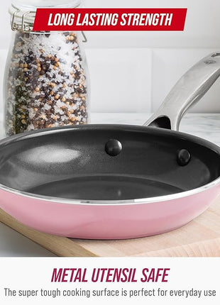 Blue Diamond 8" Nonstick Frying Pan Skillet, Ceramic Diamond Infused PFAS-Free, Dishwasher & Oven Safe, Stay Cool Handle, Durable Non Toxic Metal Utensil Safe, Egg & Omelet Pan, Pink