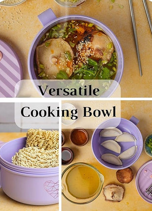 AI LOVE PEACE Ramen Bowls, 40 oz Large Microwavable Noodle Bowls (2 Purple) with Chopsticks, Sporks, and Utensil Bag, Portable Microwave Bowl for Home, Office, Dorm, or College Gift.