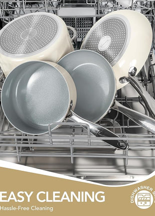 MICHELANGELO Ceramic Pots and Pans Set Non Stick - 8 Pcs Ceramic Cookware Set Non Toxic, Healthy Cooking Set with Ergonomic Handle, Oven Safe & Compatible with All Stovetops - Cream