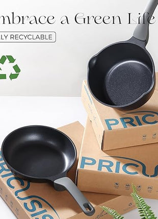 PRICUSIS Nonstick Frying Pan, 8/10/12 Inch Skillet with Stay Cool Handle, Fully Coated, Induction Compatible & Oven Safe, 100% Dishwasher Safe, PTFE & PFOA Free（10 Inch, Black Sesame）