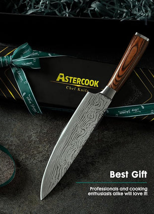 Astercook Chef Knife, 8 Inch Professional Kitchen Chef Knife, German High Carbon Stainless Steel Ultra Sharp Knife, Chefs Knives with Ergonomic Handle and Gift Box