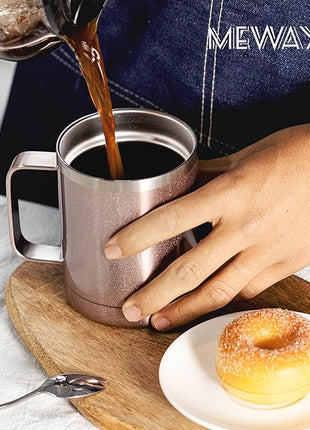 MEWAY 12oz Coffee Mug With Handle 4 Pack Bulk,Stainless Steel Insulated Travel Tumblers With Sliding Lid,Double Wall Vacuum Camping Cup for Hot & Cold Drinks Tea (Rose Gold,Set of 4)