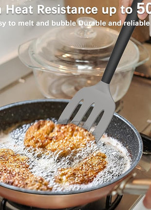 Coukre 2 Pack Silicone Spatula Set, High Heat Resistant, BPA Free Kitchen Spatula, Solid & Slotted Turner for Non-Stick Pans, Sautéing, and Flipping (2, Gray)