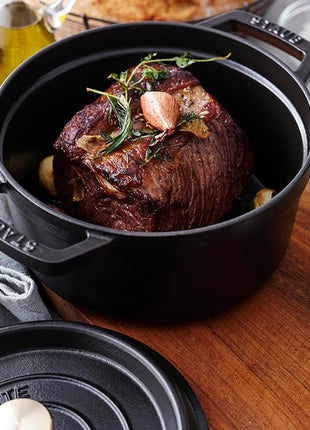 STAUB Cast Iron Dutch Oven 4-qt Round Cocotte, Made in France, Serves 3-4, Matte Black