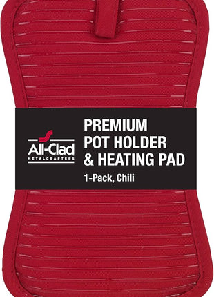 All-Clad Premium Pot Holder & Heating Pad, (1-Pack) Heat Resistant to 500 Degrees, 100% Cotton 10"x6.25" for Kitchen and Barbeque, Chili Red