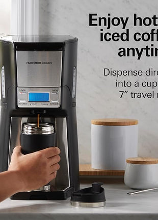 Hamilton Beach One Press Programmable Dispensing Drip Coffee Maker with 12 Cup Internal Brew Pot, Removable Water Reservoir, Black & Stainless Steel (48465)