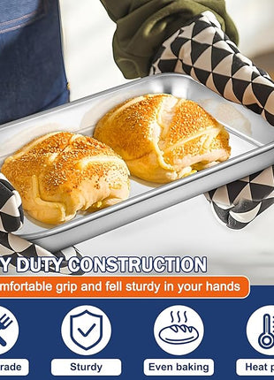 P&P CHEF 10.5 Inch Baking Cookie Sheet, Oven Pan Tray Stainless Steel Sheet Pan for Kitchen, Oven Bakeware for Multi Uses, Shiny Look & Dishwasher Safe, Healthy & Heavy Duty, 2Pcs