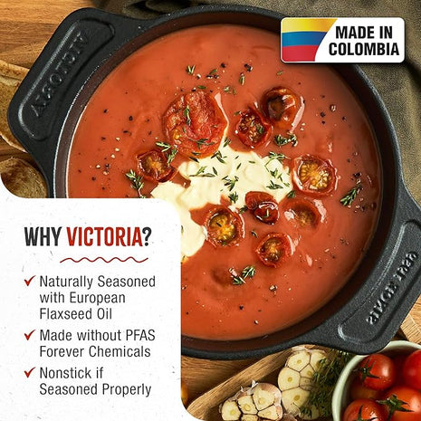 Victoria 2-Quart Cast Iron Dutch Oven with Lid and Dual Handles, Seasoned with Flaxseed Oil, Made in Colombia