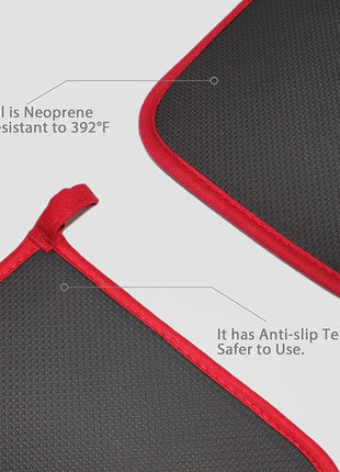 Cotton and Neoprene Oven Pads Pot Holders with Pocket 8"x8.5" Dual-Function Hot Pad Set for Finger Hand Wrist Protection Heat Resistant to 428°F Red