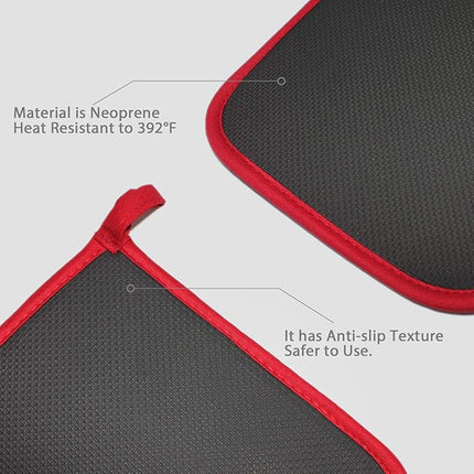 Cotton and Neoprene Oven Pads Pot Holders with Pocket 8"x8.5" Dual-Function Hot Pad Set for Finger Hand Wrist Protection Heat Resistant to 428°F Red