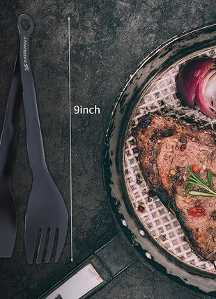 MSY BIGSUNNY Appetizer Tongs - Stainless Steel Kitchen Locking Food Tongs, Buffet Serving Tongs Set of 2(Black, 9 inch)