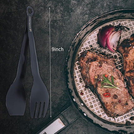 MSY BIGSUNNY Appetizer Tongs - Stainless Steel Kitchen Locking Food Tongs, Buffet Serving Tongs Set of 2(Black, 9 inch)