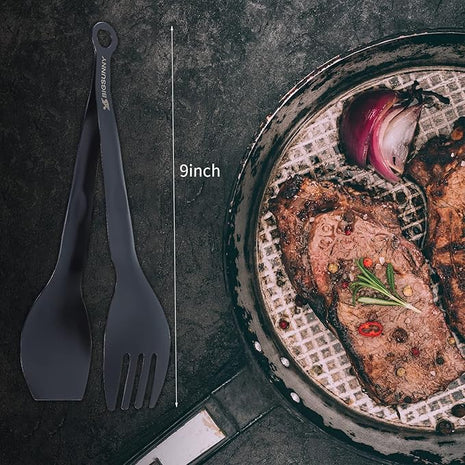 MSY BIGSUNNY Appetizer Tongs - Stainless Steel Kitchen Locking Food Tongs, Buffet Serving Tongs Set of 2(Black, 9 inch)