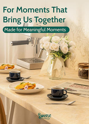 Sweese 2.5 Ounce Porcelain Stackable Espresso Cups with Saucers and Metal Stand Set of 4, Navy