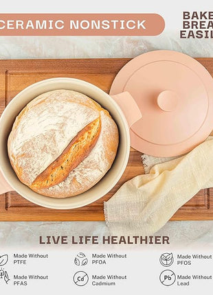 Gotham Steel 5 Qt Lightweight Ceramic Dutch Oven Pot with Lid, Nonstick Sourdough Dutch Oven for Bread Baking, 10 in 1 Stock Pot Ovens for Pasta, Spaghetti, Bread and More, Pots for Cooking