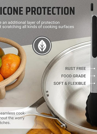 Kaluns Kitchen Tongs for Cooking Grilling Set of 4, BBQ Grill Tongs With Silicone Tip Stainless Steel Heat Resistant, Non-stick Pull Lock, Incl 7, 9, 12 Inch Tong Plus a Silicone Spatula