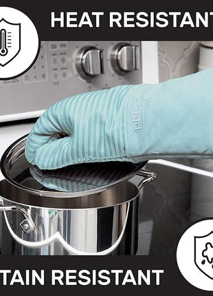 All-Clad Silicone Oven Mitts: Heat Resistant up to 500 Degrees - 100% Cotton & Silicone, 14"x7" Oven Mitt for Kitchen and Barbeque, 2-Pack, Rainfall