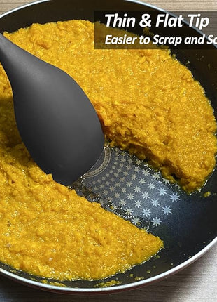 Large Silicone Cooking Spoon, Non-Stick Solid Spoon set with Deep Bolw and Measurement Mark for Mixing, Serving, Draining, Scooping, Scraping, Heat Resistant Kitchen Utensils, Black