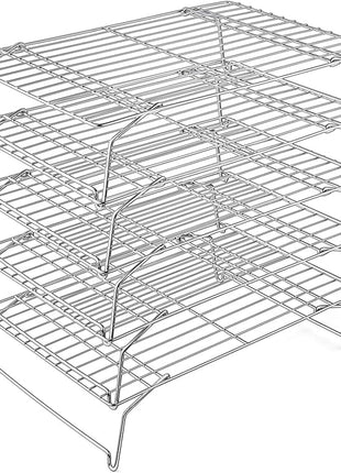 P&P CHEF Cooling Rack, 5-Tier Stainless Steel Stackable Baking Cooking Racks for Cooling Roasting Grilling, Collapsible & Heavy Duty, Oven Safe & Easy Clean, 15" x 10", Silver