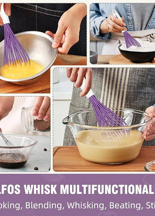 Walfos Whisk,Silicone Whisk Heat Resistant (480°F) Kitchen Whisks set of 5.Non Scratch Coated Whisks for Nonstick Cookware,Egg Wisk Premium for Blending,Whisking,Beating,Frothing. (Purple)