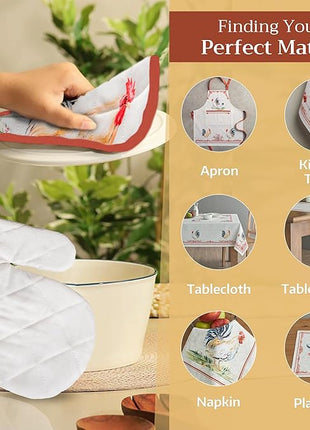 Maison d'Hermine Oven Gloves 100% Cotton Oven Mitt 7" x 13" with Loop Heat Resistant, BBQ, Cooking Gloves, Baking, Grilling, Kitchen, Handling Hot Pans Spring/Summer (Pack of 1, Campagne)