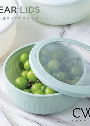 COOK WITH COLOR Prep Bowls with Lids- Wide and Deep Nesting Plastic Small Mixing Bowl Set with Lids, 12 Piece Set - Wide Bowls, Green