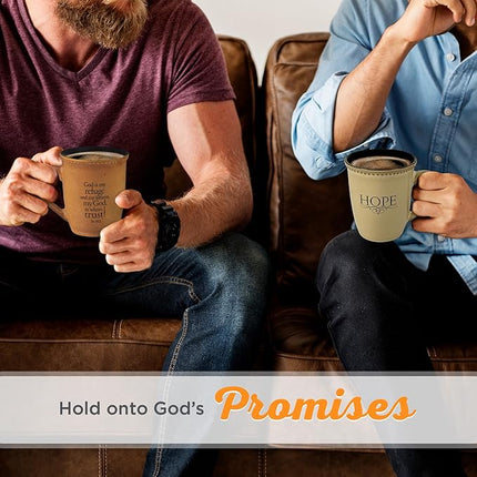 Christian Art Gifts Saddle Tan Stoneware Coffee Mug – 13 oz. Microwave and Dishwasher-safe Lead-free Inspirational Scripture Coffee and Tea Mug for Men & Women with Bible Verse: Trust – Psalms 91:2