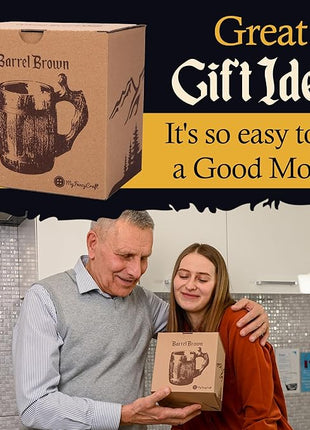 MFC Beer Mug 20 OZ - Tankard Mug - Beer stein - Wooden beer mug - Stainless Steel Cup - Handmade Gifts for Men - Fathers Day, Christmas or Birthday Gift Idea - Men Mug - Barrel Brown