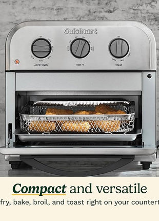 Cuisinart Compact Air Fryer Toaster Oven, Stainless Steel Fryer with 6-in-1 Functions, Adjustable Temperature, Includes Oven Rack, Baking Pan and Air Fry Basket, TOA-26