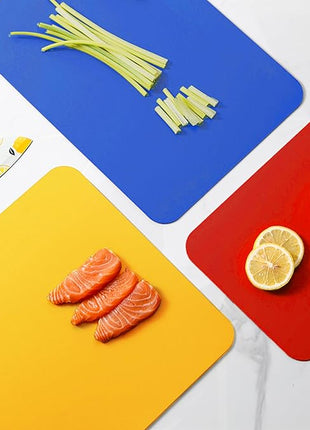 WK Flexible Plastic Cutting Boards for Kitchen Set of 3, Non slip Cutting Mats, Colorful Thin Cutting Sheets for Meat, BPA Free, Dishwasher Safe