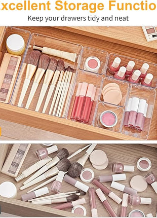SMARTAKE 28 Piece Drawer Organizers with Non-Slip Silicone Pads, 4-Size Desk Drawer Organizer Trays Storage Tray for Makeup, Jewelries, Utensils in Bedroom Dresser, Office and Kitchen, Clear