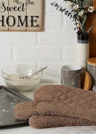 DII Basic Terry Collection 100% Cotton Quilted, Oven Mitt, Brown, 2 Piece