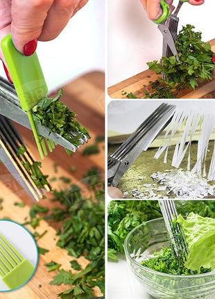 VlBlRlIT2025 Upgraded Herb Scissor,Leaf Stripper,Stainless Steel 5Blade Kitchen Scissors,Peelers for Kitchen,forChopping Chive,Vegetables,Salad,collard Greens,Parsley,Rosemary As Christmas gifts Green