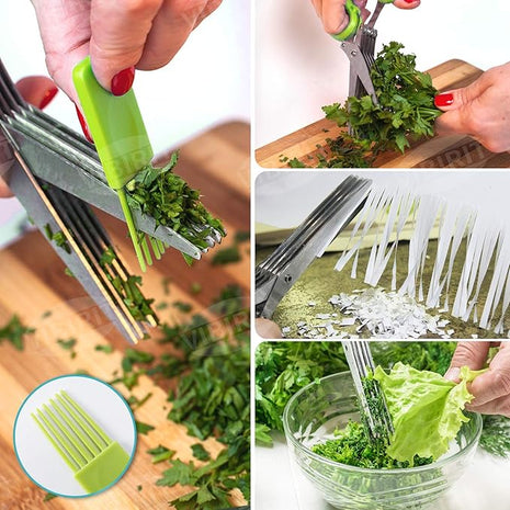 VlBlRlIT2025 Upgraded Herb Scissor,Leaf Stripper,Stainless Steel 5Blade Kitchen Scissors,Peelers for Kitchen,forChopping Chive,Vegetables,Salad,collard Greens,Parsley,Rosemary As Christmas gifts Green