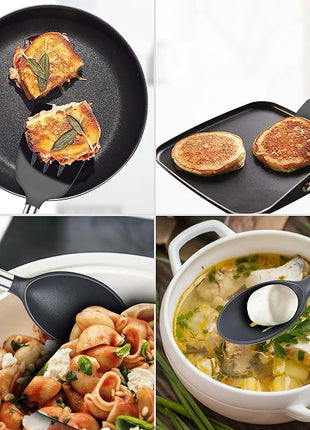 Silicone Spatula Spoon Set, 4 PCS Silicone Cooking Utensils Spatula Spoon Set with Stainless Steel Handle, BPA Free Kitchen Turners for Frying, Mixing, Serving, Draining, Turning, Stirring, Grey